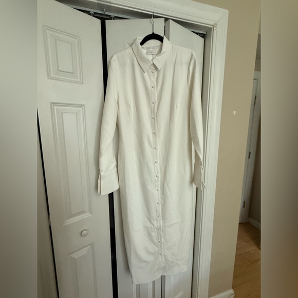 MESHKI - Dorian Fitted Shirt Midi Dress - White - Picture 3 of 7